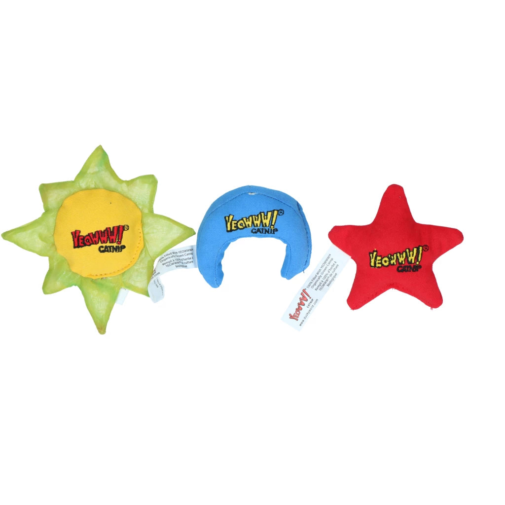 Katte legetøjs bolde med Catnip, Yeowww! Sun Moon and Stars 3-pak
