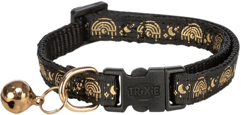 Kattehalsbånd, sort med guldmotiv & bjælde