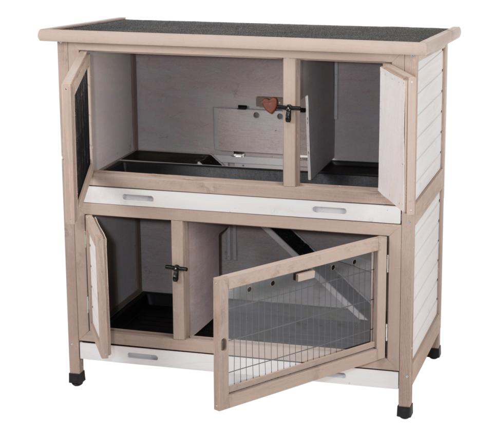 Udendørs Dobbelt isoleret kaninbur, GRÅ, til 2 kaniner åbning modsatte side - 116x113x65 cm - Leveret gratis lige til døren
