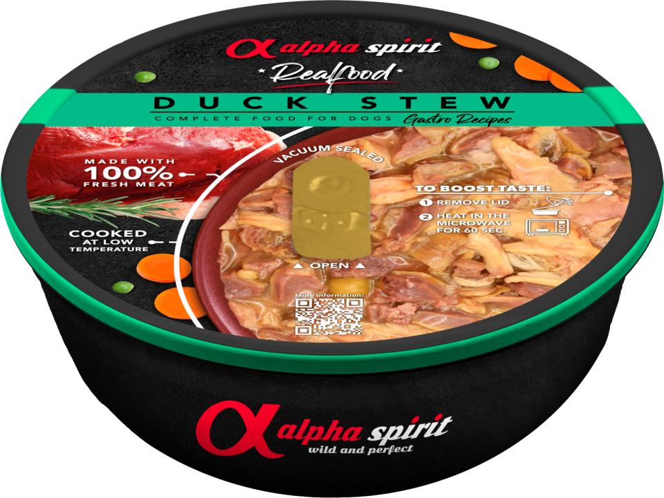 Vådfoder til hunde STEW. Gryderet med and & grøntsager - kan varmes i mikroovn