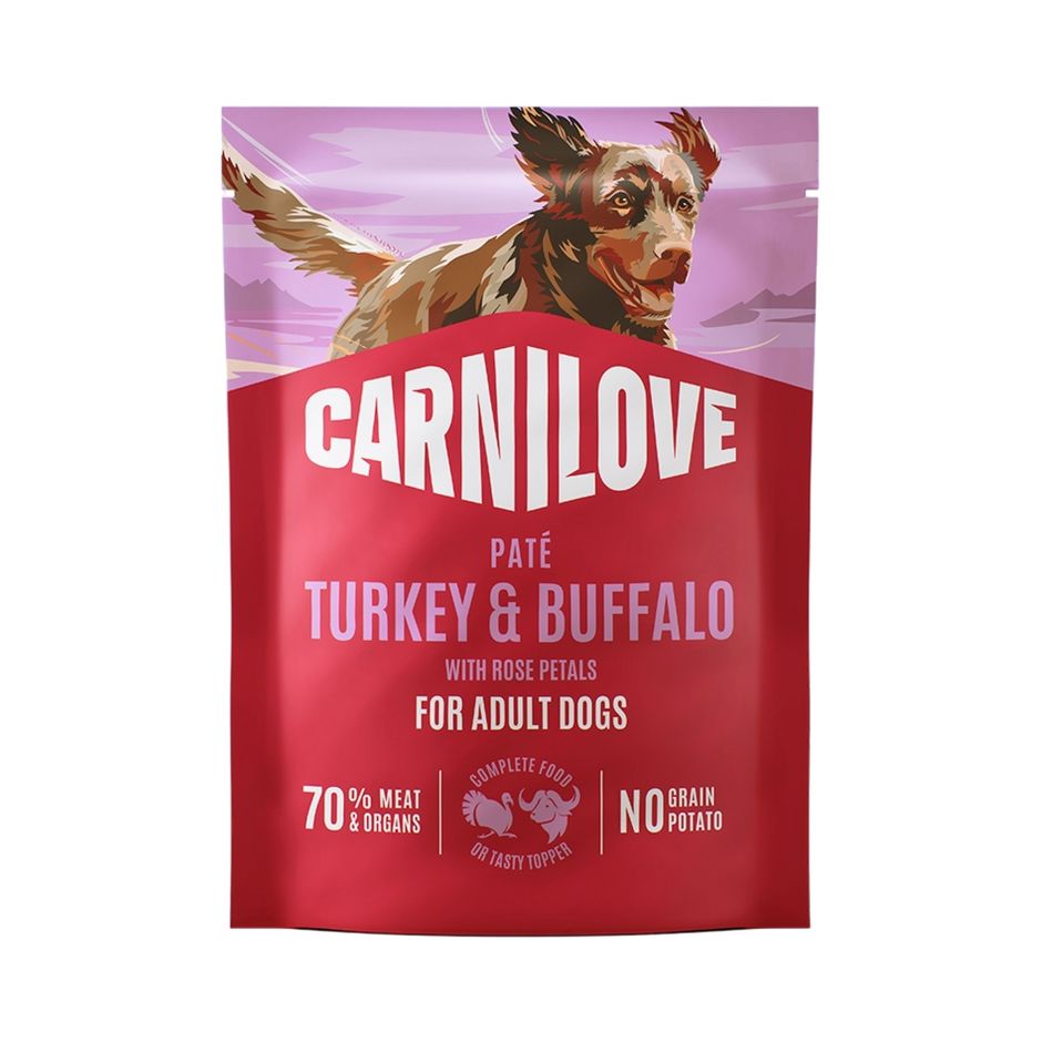 Vådfoder POUCH Paté, Kornfri & Glutenfri med bøffel & hyben til hunde fra Carnilove