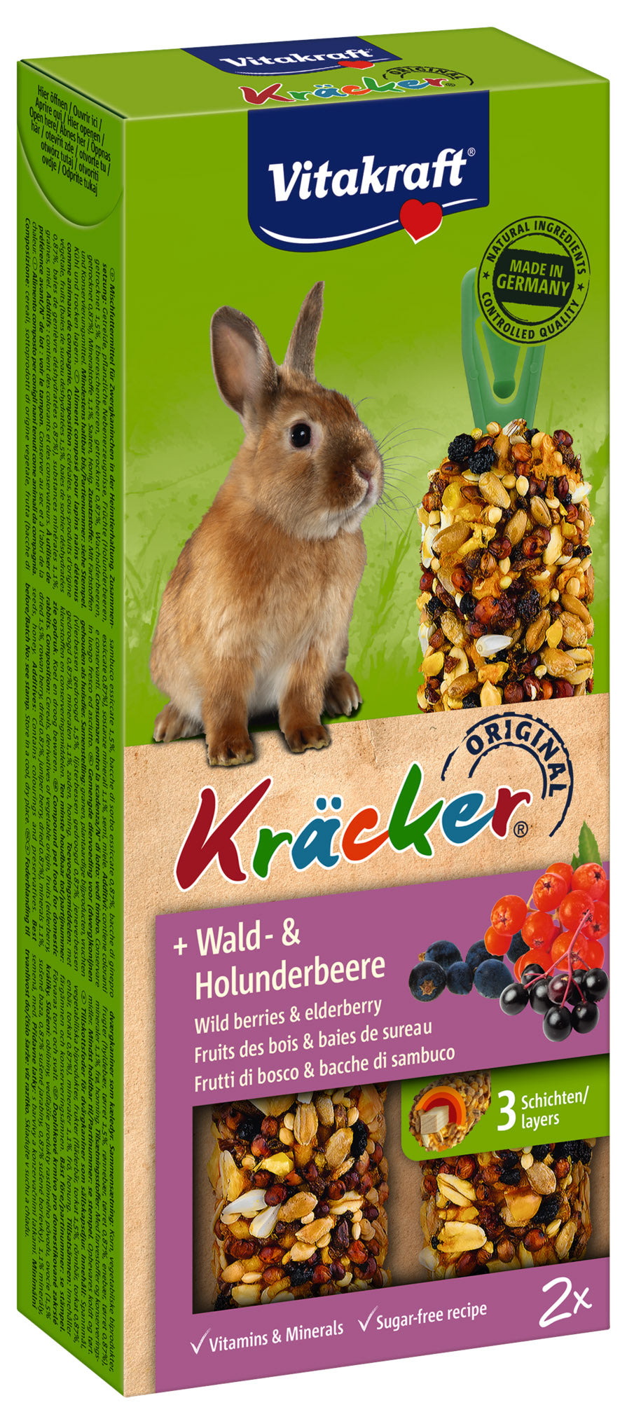 Vitakraft Kräcker, lækker stænger til kaniner 2 x 200 g er en sukkerfri opskrift snack, der er perfekt til kaniner.