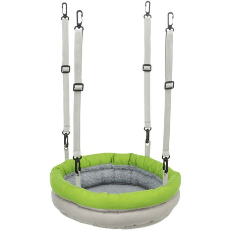 En grøn og grå Gnaverseng m. lammeskind til ophæng med behagelige polyesterstropper til sikker ophængning, fra Trixie.