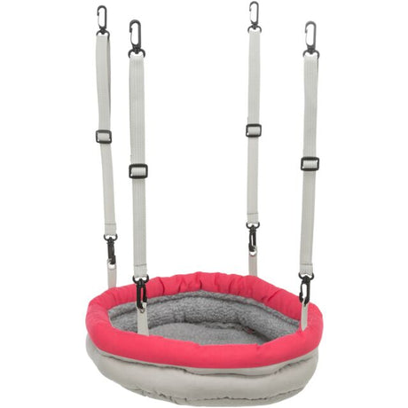 En pink og grå Trixie Gnaverseng gynge med to stropper og et polyesterbetræk. Gyngen er designet til nem ophængning.