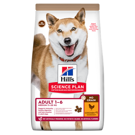 12 kg Hills No Grain korn- og glutenfri tørfoder, med kylling. Til mellemstore voksne hunde >1år