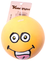 En gul Pivedyr-bold med smiley på af Kw.