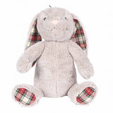 Et Kw fluffy grey bunny tøjdyr med et plaidmønster - Bamse til hunden, Karen Kanin, Sød langøret pjusket Kanin, 2 størrelser.