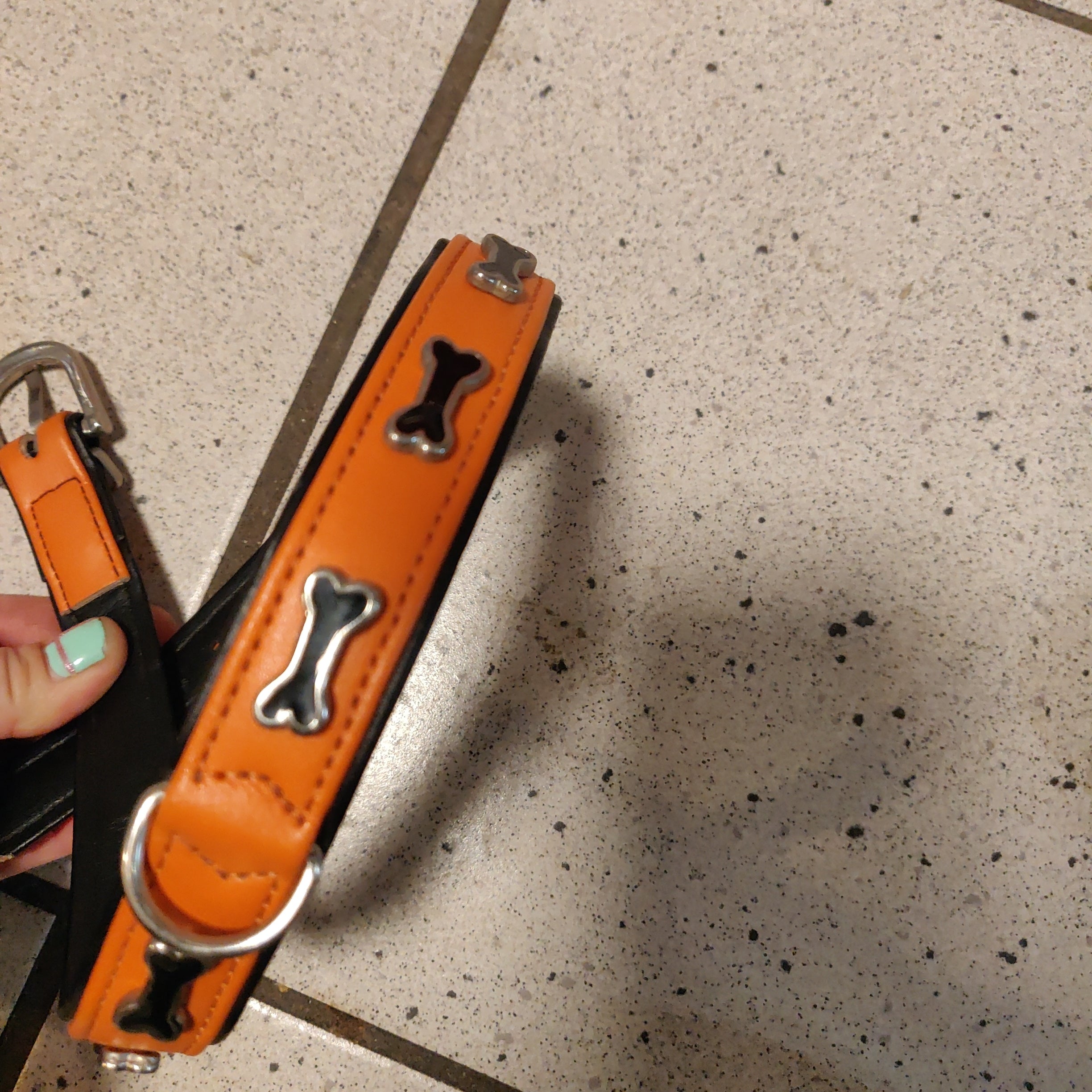 Hunde Hunter læderhalsbånd med poter, orange