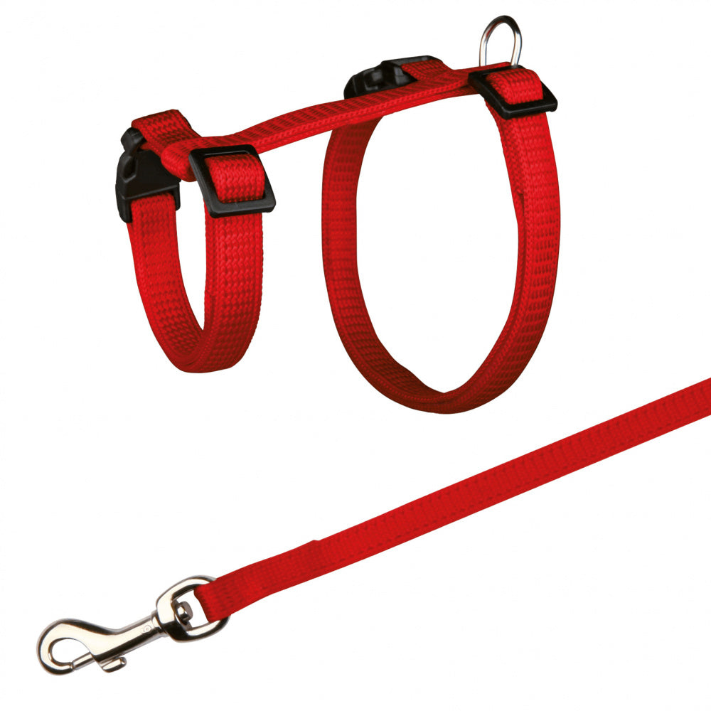 En rød Trixie Kanin- / marsvinsele m/ line sele på hvid baggrund.