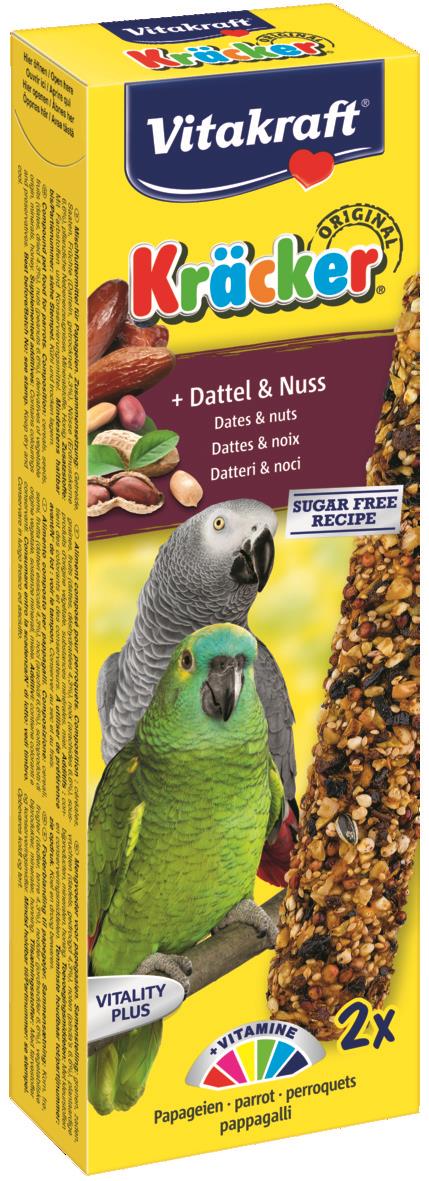 Vitakraft Kräcker® lækre frøstænger med dadel & nød til Papegøjer, 2-pak.