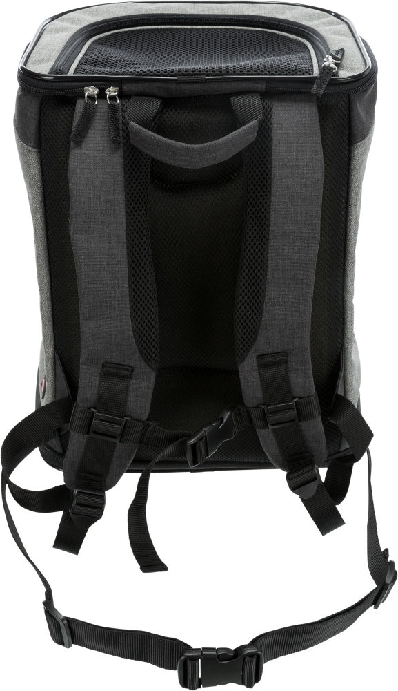 En grå og sort Hundetaske / TIMON Rygsæk- super smart Grå taske! fra Trixie til lange gåture med stropper.