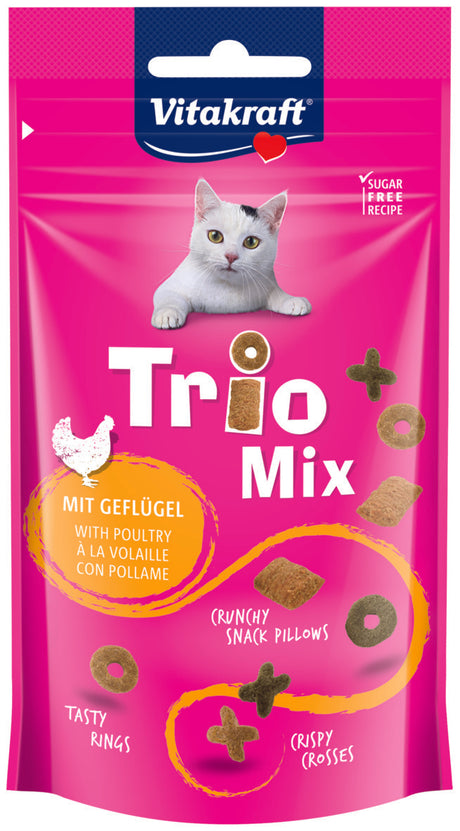 Vitakraft Kattegodbid med fjerkræ Trio mix, der giver en sprødsnack til glæde for din kattekammerat.