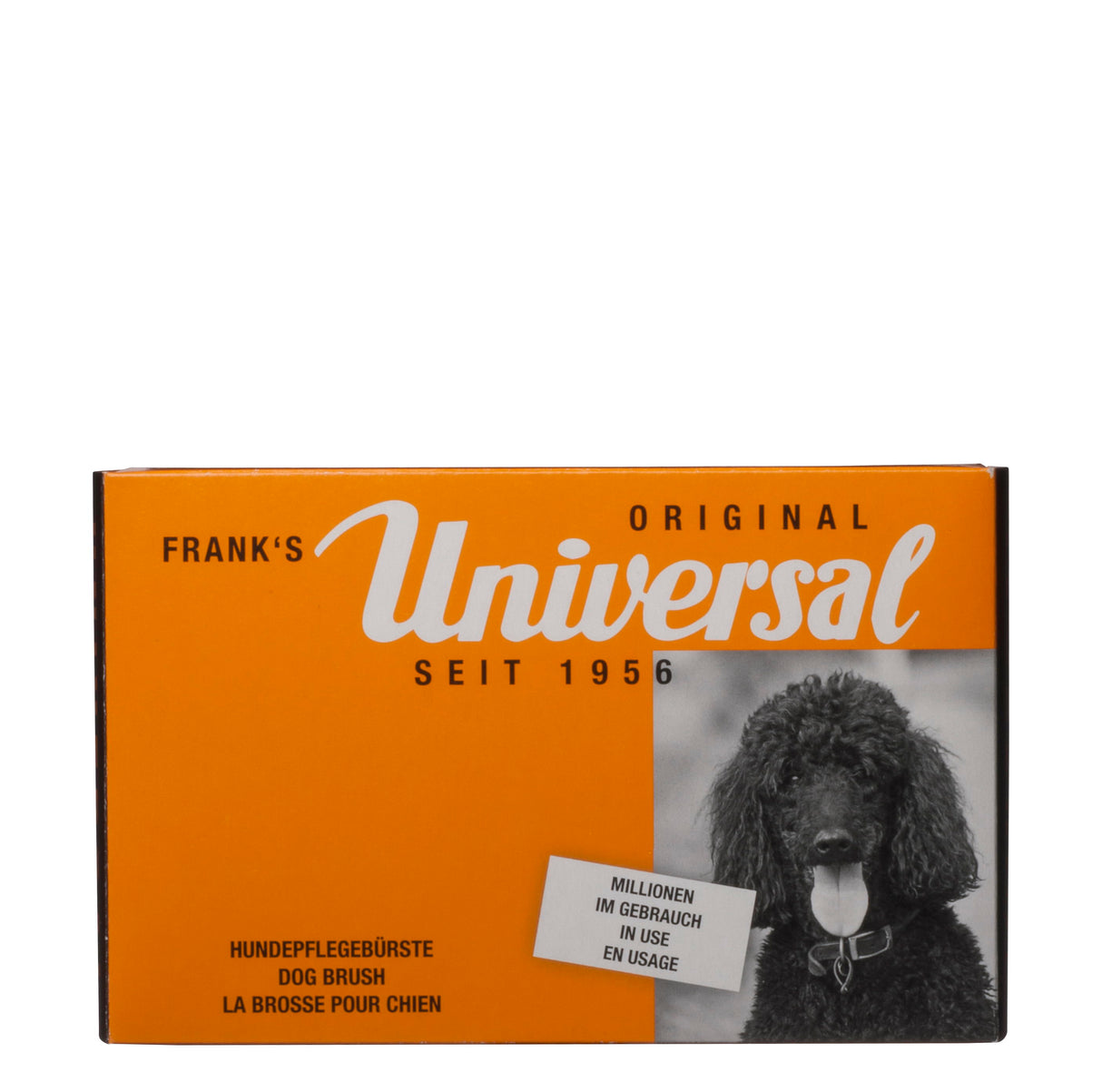 En æske med Franks Universal Standard Carde, Soft Dog Treats, perfekt til pleje af langt hår og underuldspleje.