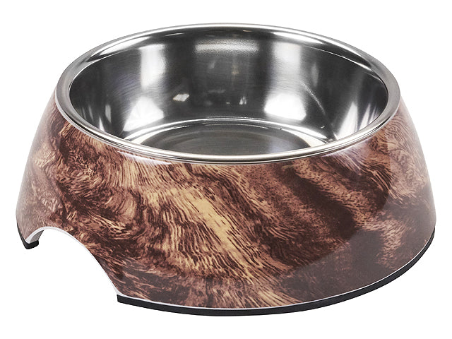 Royal hundeskål, brun marmor design, rund med udtagelig stål skål