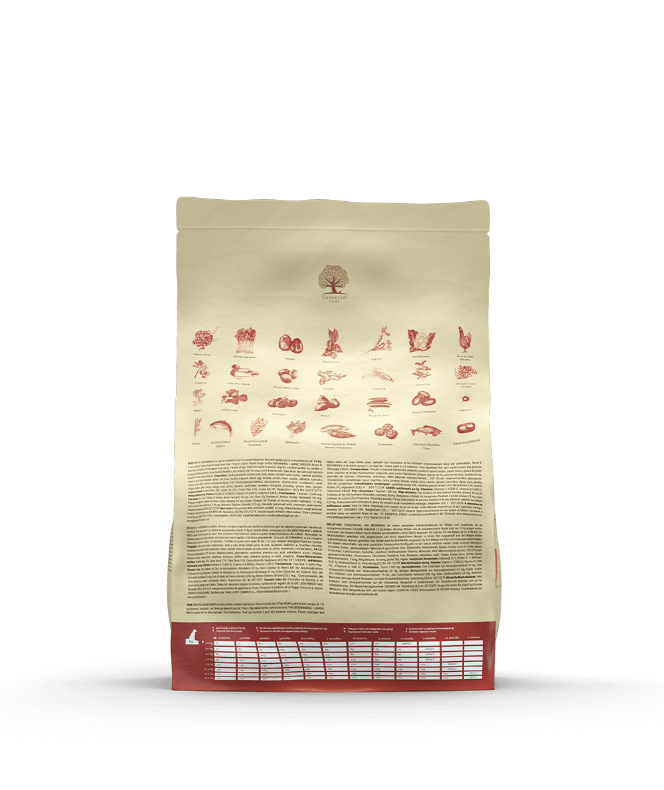 An Essential The Beginning - 3 kg kornfrit hvalpefoder hundefoder på sort baggrund.