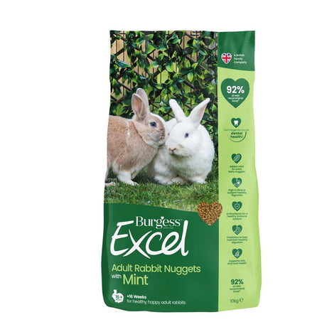 En pose Kaninfoder Burgess Excel, Mint +16 uger Grøn med fiberrige og nærende næringsstoffer til voksne kaniner.