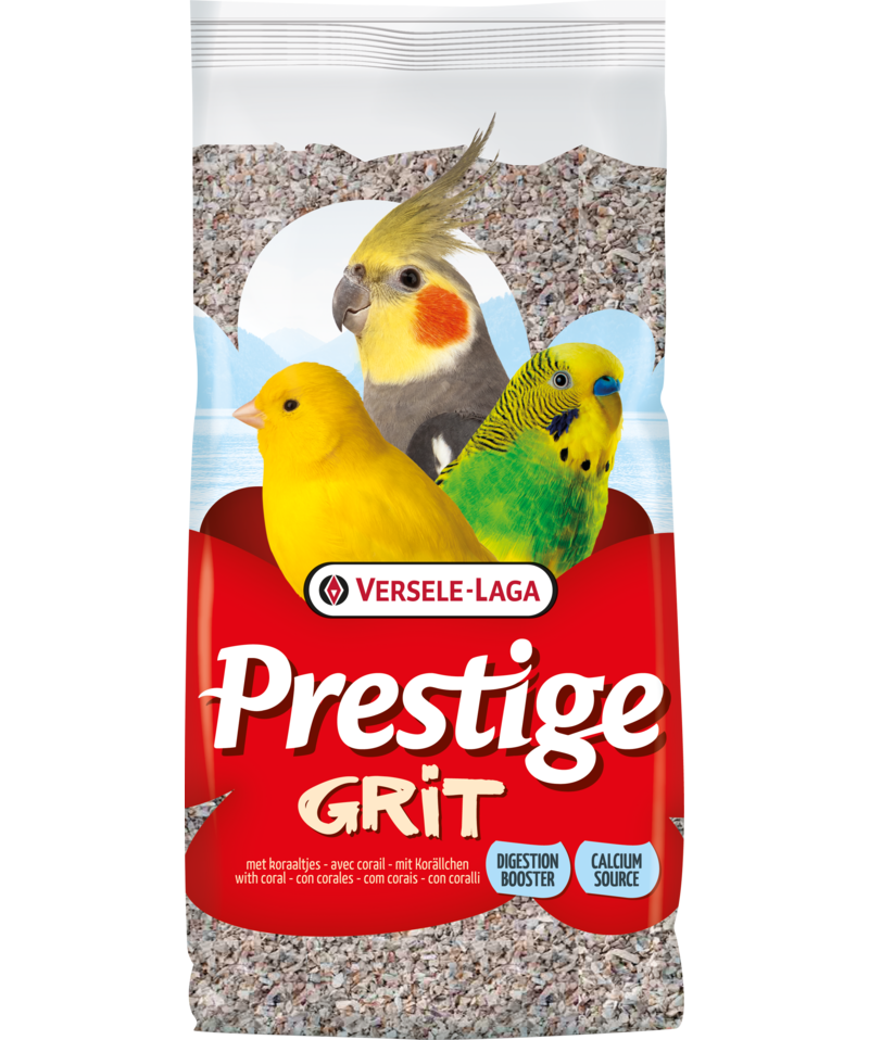 En pose Papegøje Grit med Coral fra Versele Laga, ca. 2,5 kg med to østersskaller på.
