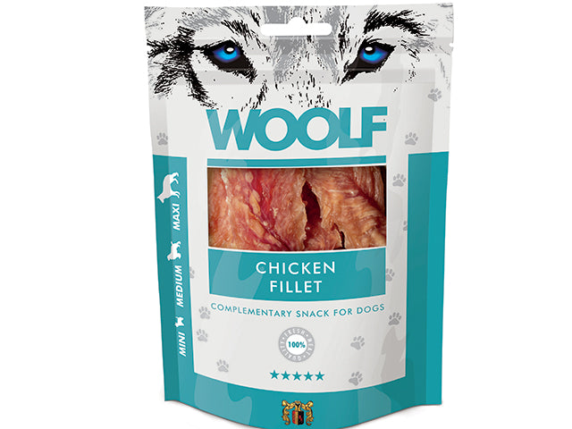 Woolf Chicken Filet hundegodbid lavet uden kunstige tilsætningsstoffer eller konserveringsstoffer.:
"Hundegodbidder fra Woolf, kyllingefilet" godbid lavet uden kunstige tilsætningsstoffer eller konserveringsstoffer.