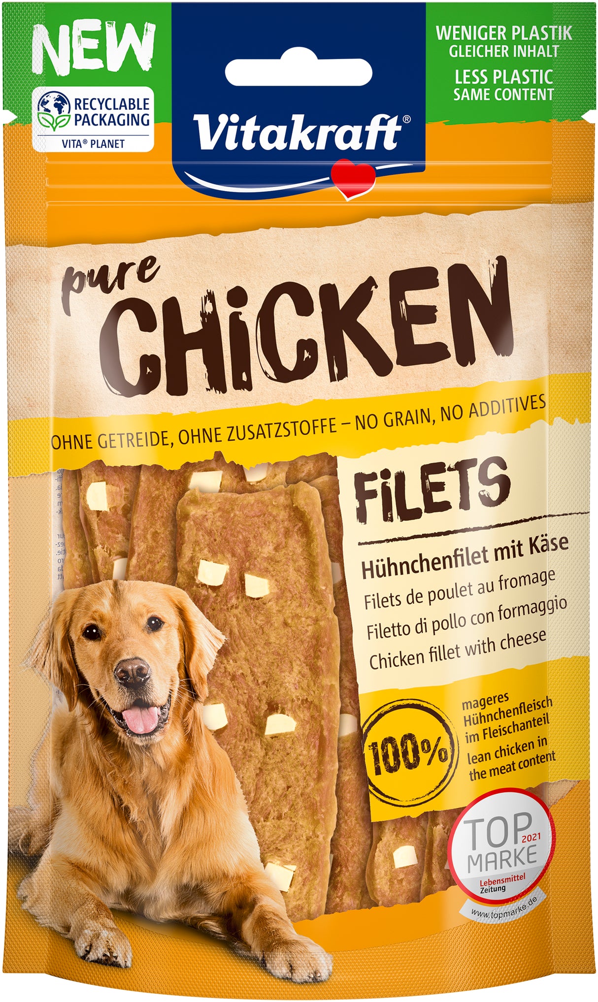 Vitakraft Chicken Filets - Hundegodbidder, Lækker tørret Kylling med ostebidder i