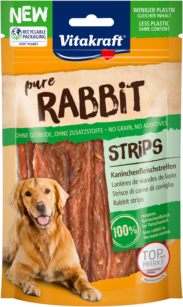 Vitakraft ren kanin - Hundegodbid, ren kaninkød til hunde tilbyder ren kaninkød af høj kvalitet med den lækre smag af kanin. Stol på Vitakraft for at give din hund nærende og smagfulde snacks, de vil elske.