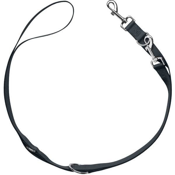 En sort lædersnor med metalspænde, også kendt som Hundesnor fra Hunter eller Dressurline London - Grå fra mærket Hunter.