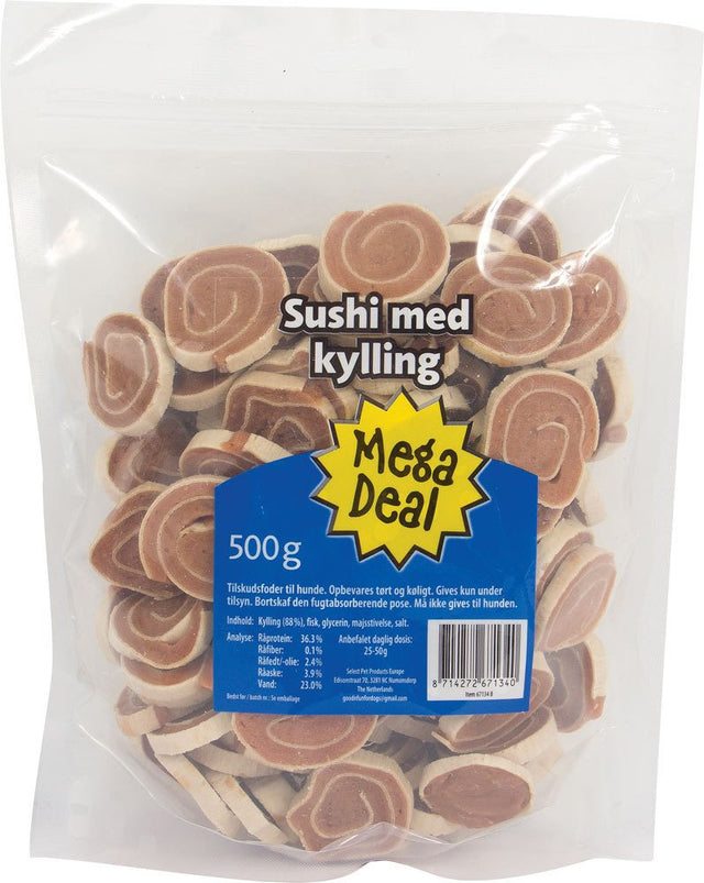 Sushi rolls med kylling & tun 500 gram megadeal - Vetboxen.dk