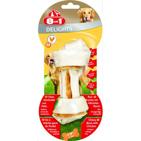 Hundens Kødben med kylling hele vejen ind af 8in1 er et lækkert hundeben, der måler 8m i størrelse.