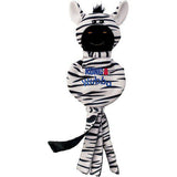 Et Kong tøjdyr med ordet "zebra" på, perfekt som hundelegetøj eller til fans af KONG Wubba.