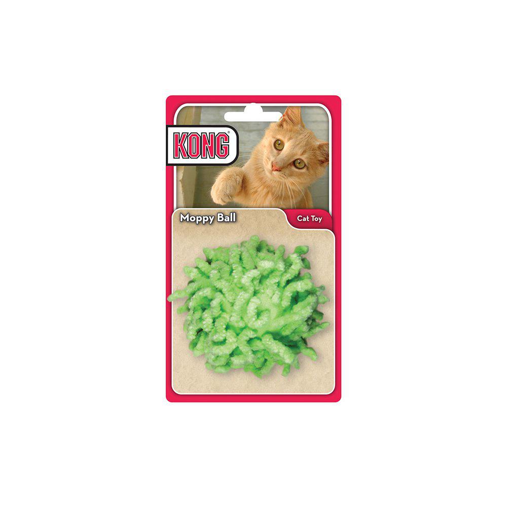 Et grønt Kong Cat Moppy Ball kattelegetøj i en pakke
