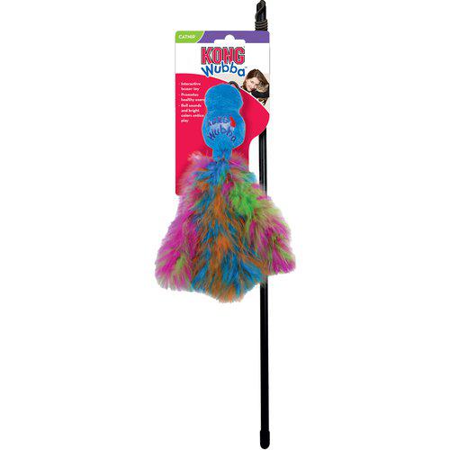 Et farverigt kattelegetøj med en tryllestav med fjer, perfekt som Kong Drillepind Wubba Boa Teaser 46 cm eller kattelegetøj.