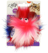 Et livligt afp-kattelegetøj med en rød og blå pompom, perfekt til engagerende leg.