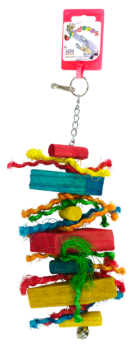 Et farverigt Parakit legetøj, farverig og sjovt 25 cm legetøj, der hænger i en kæde fra Birrdeez.