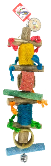 Papegøje/parakit legetøj, farverig og med ringe 62cm