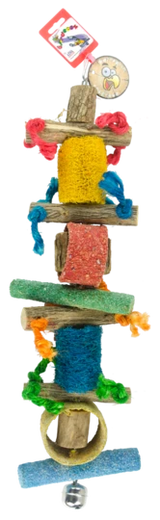 Papegøje/parakit legetøj, farverig og med ringe 62cm