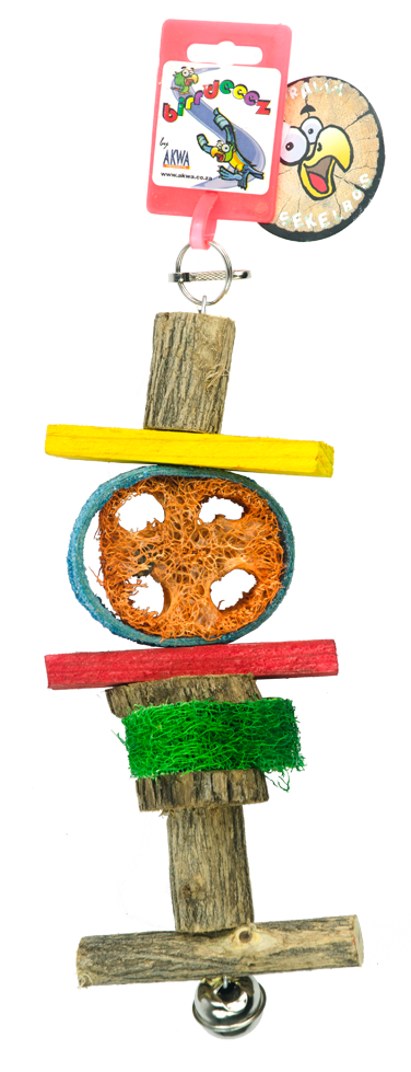 En fuglefoderautomat i træ med et billede af et Parakit legetøj, farverig og sjov 30 cm på. Foderautomaten har en sandstruktur finish, hvilket giver den en unik tekstur, der ligner træbark. Derudover er foderautomaten lavet af Birrdeez.
