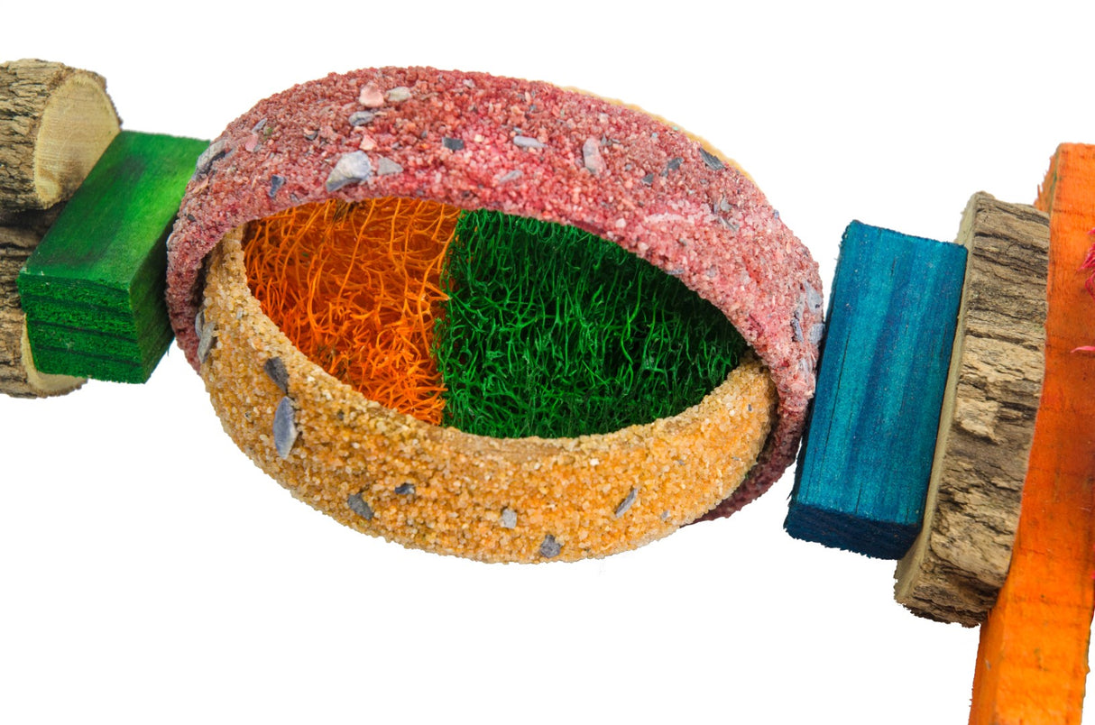 Et farverigt legetøj lavet af Parakit legetøj, farverig og sjov 26 cm træstykker af Birrdeez.