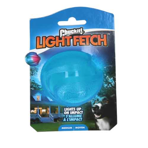 Chuckit Lightfetch hundelegetøj - blå med LED-lys.

Chuckit Bold Med LYS, Medium - ingen garanti på lys