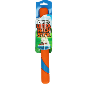 Orange og blå Chuckit Ultra Fetch Stick lavet af slidstærkt materiale - det perfekte hentestok legetøj.