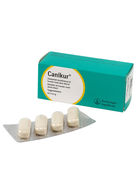 Canikur tabletter til dårlig mave i æske på hvid baggrund af Boehringer Ingelheim.