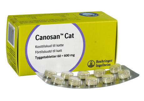 Canosan kattetablet indeholdende Canosan tabletter til kat 60 x 600 mg (GLME) til ledstøtte.