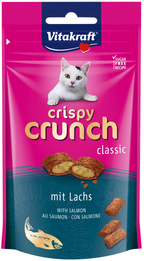 Vitakraft Kattegodbid med laks, Crispy Crunch er en lækker snack, der både er laks (laks) og sprød (sprød).