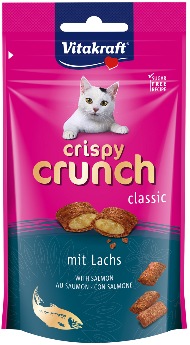 Vitakraft Kattegodbid med laks, Crispy Crunch er en lækker snack, der både er laks (laks) og sprød (sprød).