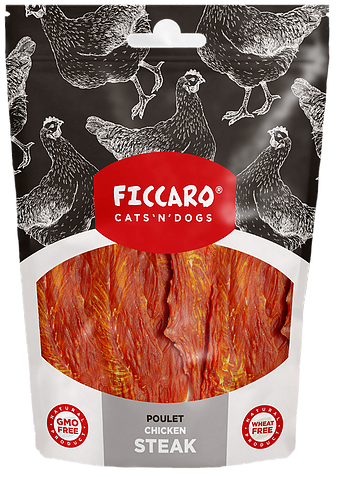 En pose glutenfri Hundegodbidder fra FICCARO kyllingefilet, rig på protein og lavt fedtindhold.