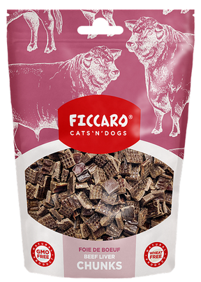 En pose Hundegodbidder fra FICCARO, okselever bidder i pink pose, glutenfri.