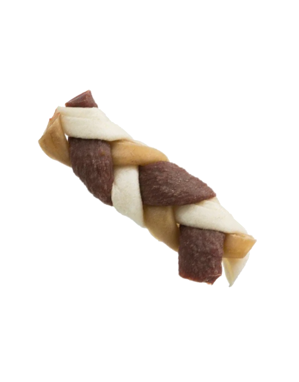 Flettet tyggepind af oksehud, oksekøb & kylling til hunde