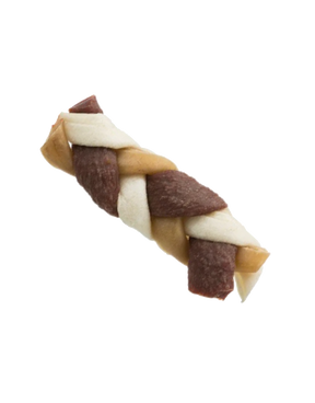 Flettet tyggepind af oksehud, oksekøb & kylling til hunde