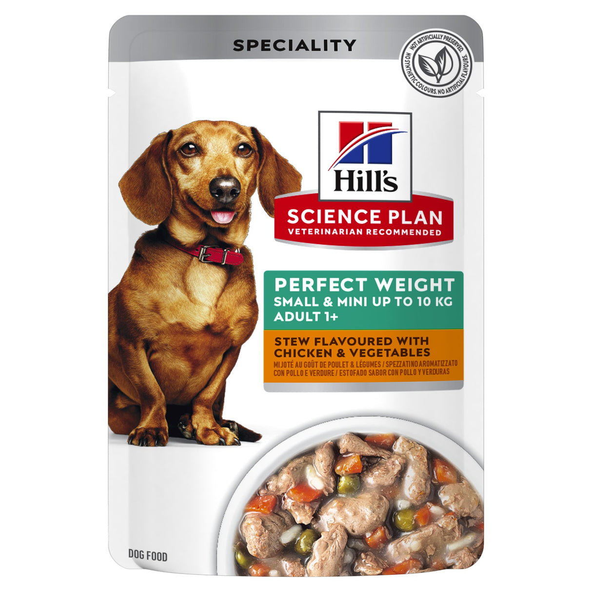Hill's science plan vådfoder til mindre hunde - perfect weight - en GRYDERET KYLLING OG GRØNT 12 X 80 G