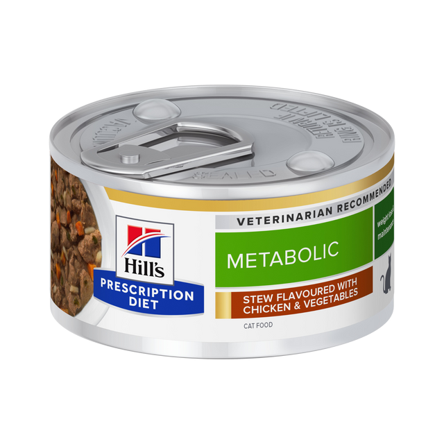 Hill's PRESCRIPTION DIET Metabolic Weight Management Stew kattefoder med kylling 24x82g dåse