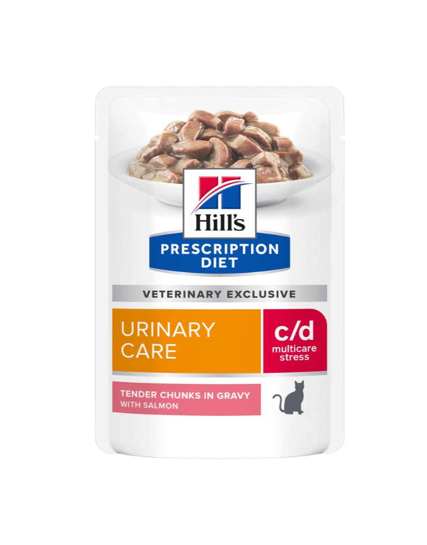 Hill's PRESCRIPTION DIET c/d Multicare Stress Urinary Care vådfoder til katte med laks eller kylling 12x85g portionsposer
