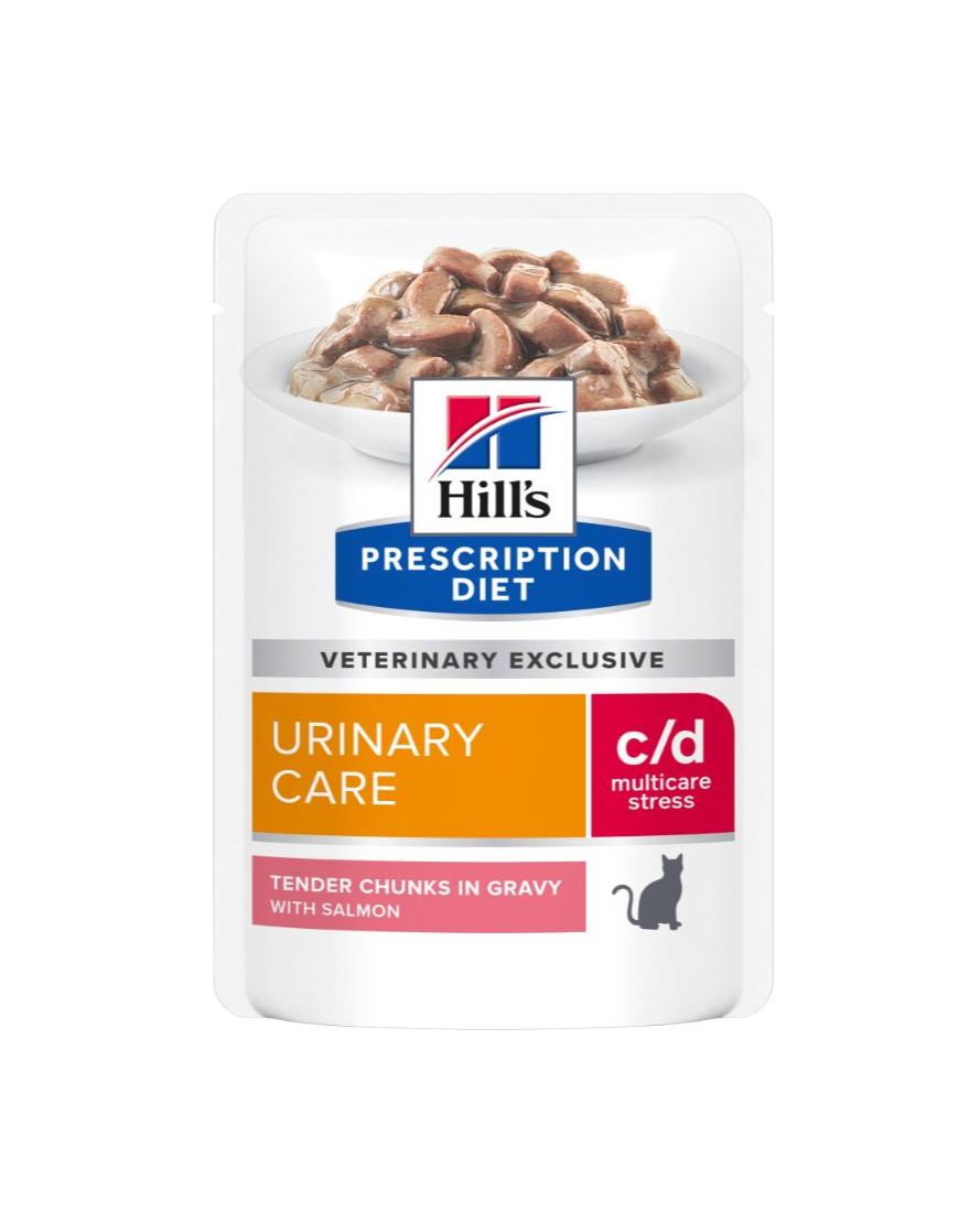 Hill's PRESCRIPTION DIET c/d Multicare Stress Urinary Care vådfoder til katte med laks 12x85g portionsposer